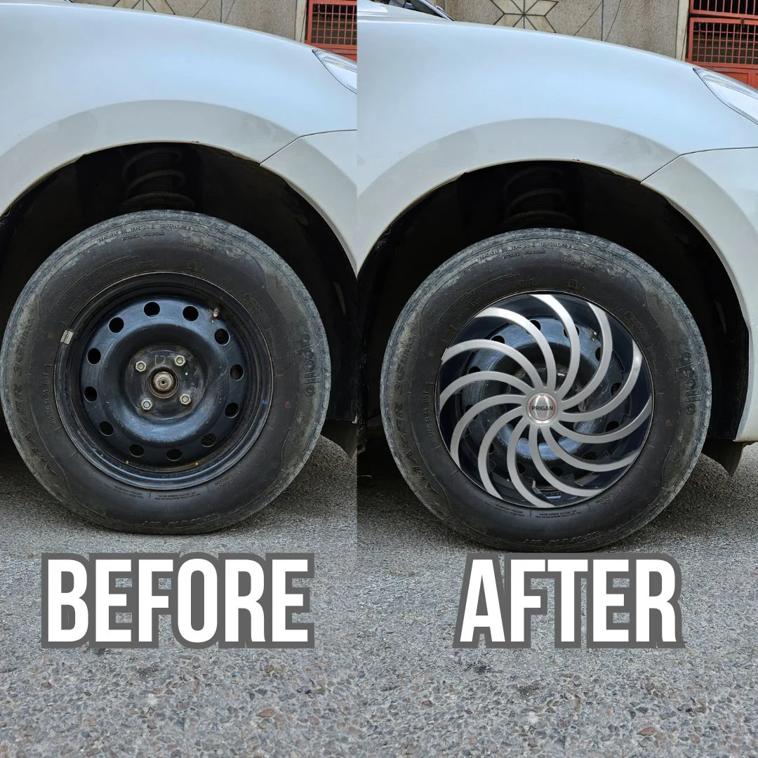 PRIGAN CYCLONE BLACK SILVER WHEEL COVER  (Set of 4)  AVAILABLE IN 12,13,14,15,16,17  INCH - Image 3