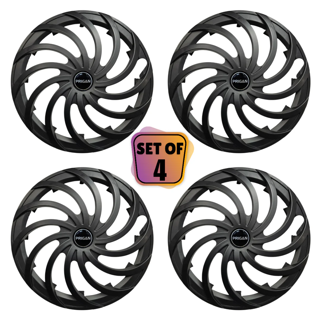 PRIGAN CYCLONE BLACK WHEEL COVER  (Set of 4)  AVAILABLE IN 12,13,14,15,16,17  INCH - Image 2