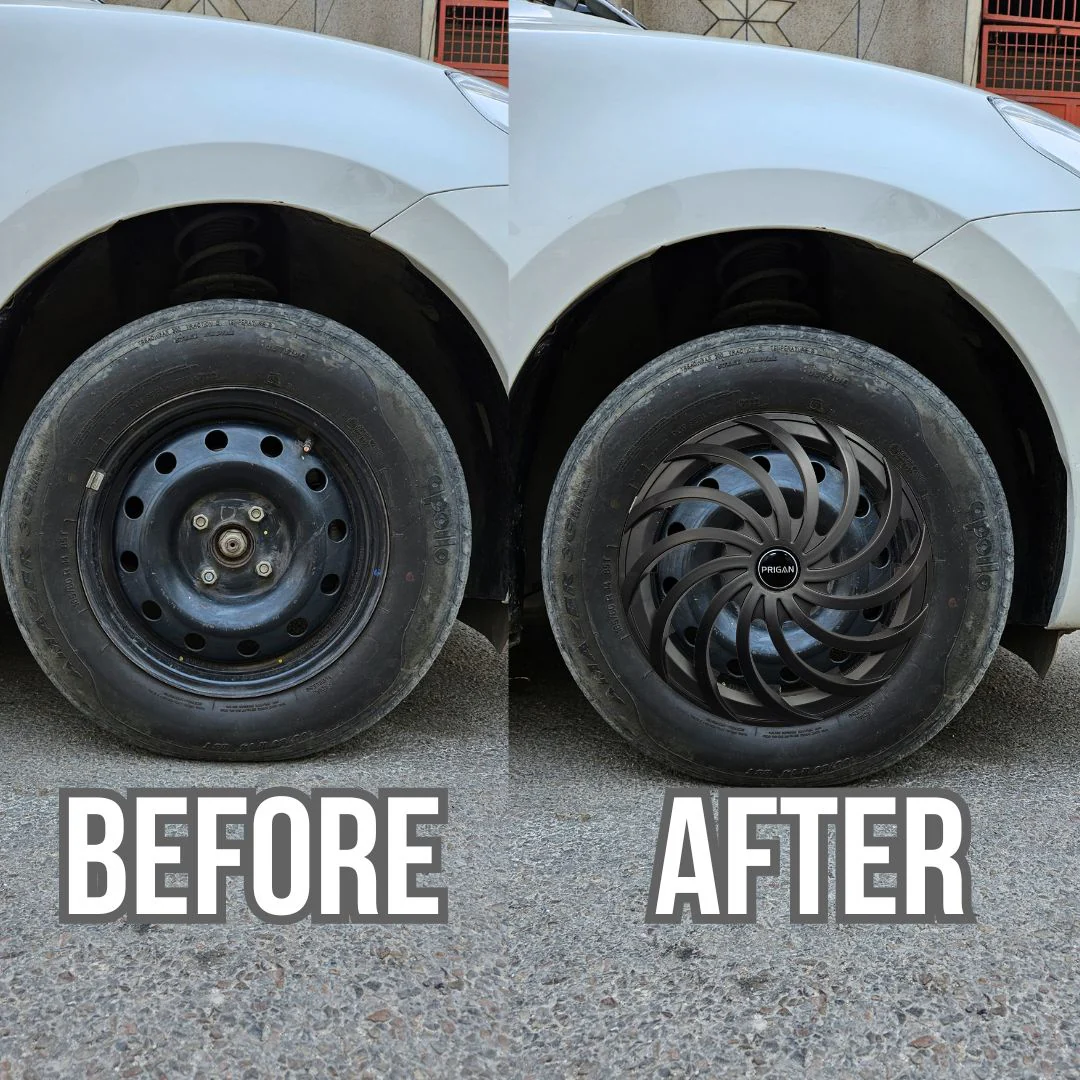 PRIGAN CYCLONE BLACK WHEEL COVER  (Set of 4)  AVAILABLE IN 12,13,14,15,16,17  INCH - Image 4