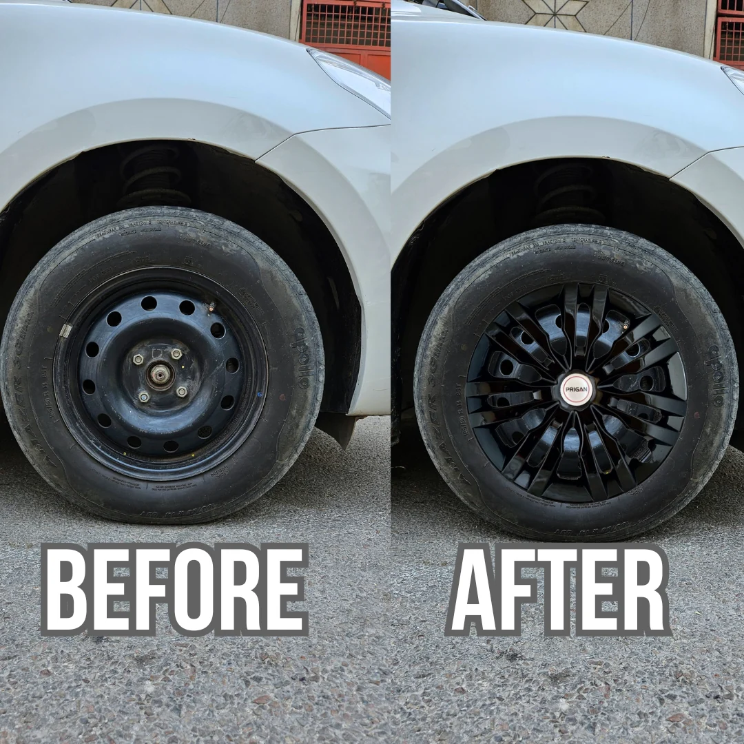 PRIGAN DZIRE TYPE 4 GLOSSY BLACK WHEEL COVER  (Set of 4)  AVAILABLE IN 14 INCH - Image 3