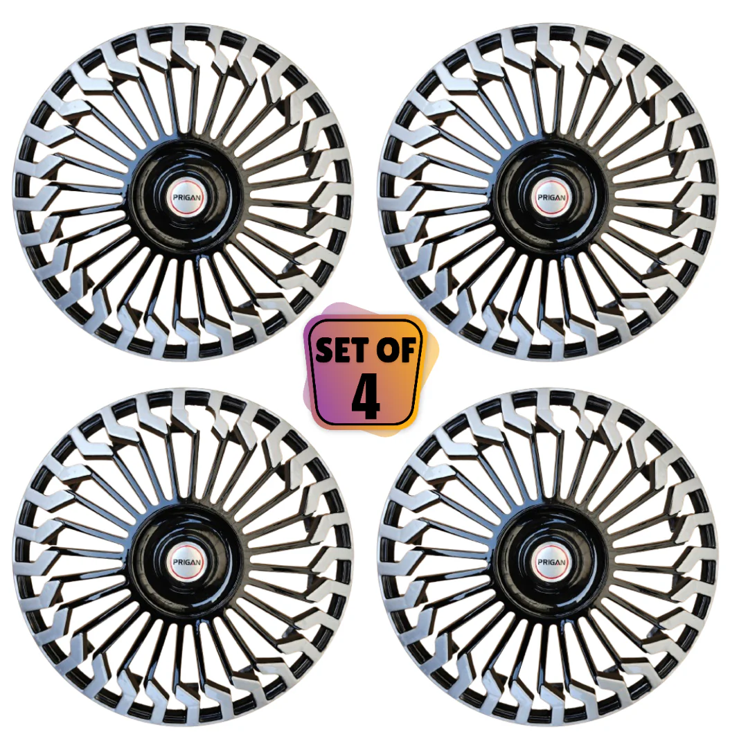 PRIGAN HUNTER BLACK SILVER WHEEL COVER  (Set of 4)  AVAILABLE IN 13,14,15,16 INCH - Image 2
