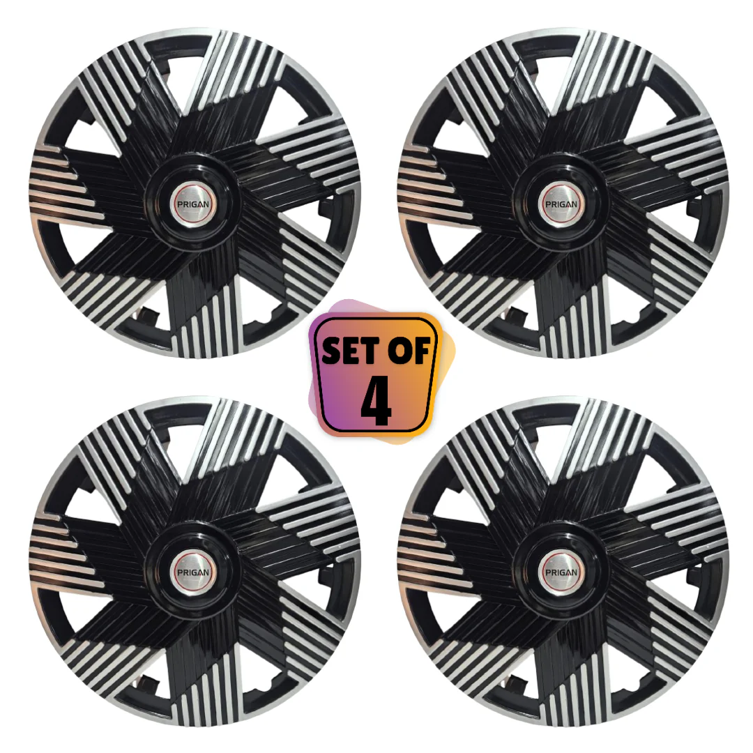 PRIGAN MATRIX BLACK SILVER WHEEL COVER  (Set of 4)  AVAILABLE IN 12,13,14,15,16 INCH - Image 2