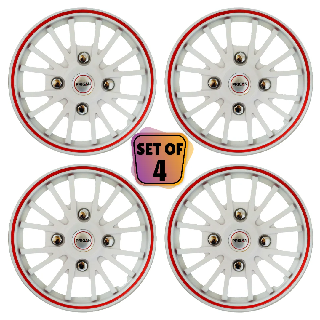 PRIGAN POWER-GT WHITE RED WHEEL COVER  (Set of 4)  AVAILABLE IN 12,13,14 INCH - Image 2
