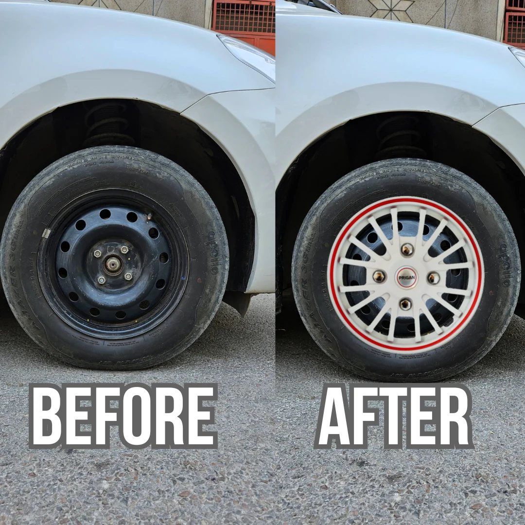 PRIGAN POWER-GT WHITE RED WHEEL COVER  (Set of 4)  AVAILABLE IN 12,13,14 INCH - Image 3