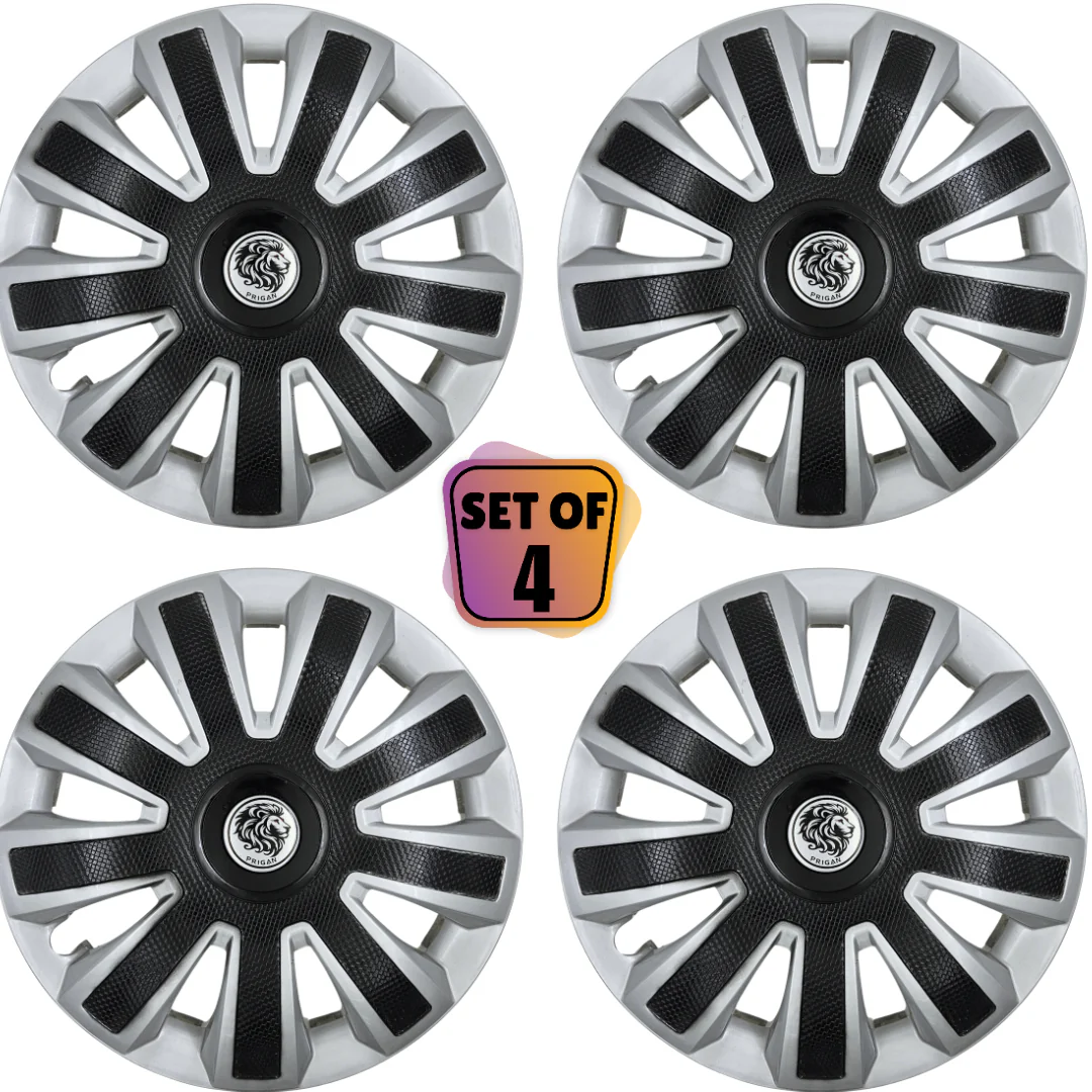 PRIGAN SPIN BLACK SILVER WHEEL COVER  (Set of 4)  AVAILABLE IN 13,14 INCH  (WITH REVOLVING CENTER LOGO) - Image 2