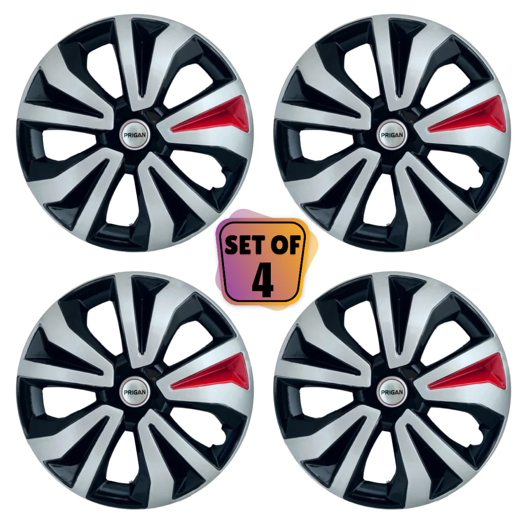 PRIGAN TIAGO TYPE-1 14 INCH SILVER BLACK RED WHEEL COVER  (Set of 4)  AVAILABLE IN 14 INCH - Image 2