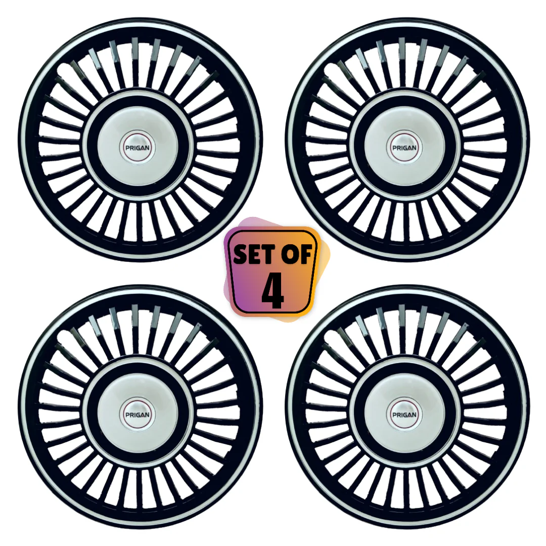 PRIGAN VINTAGE INCH BLACK SILVER WHEEL COVER  (Set of 4)  AVAILABLE IN 13,14 INCH - Image 2
