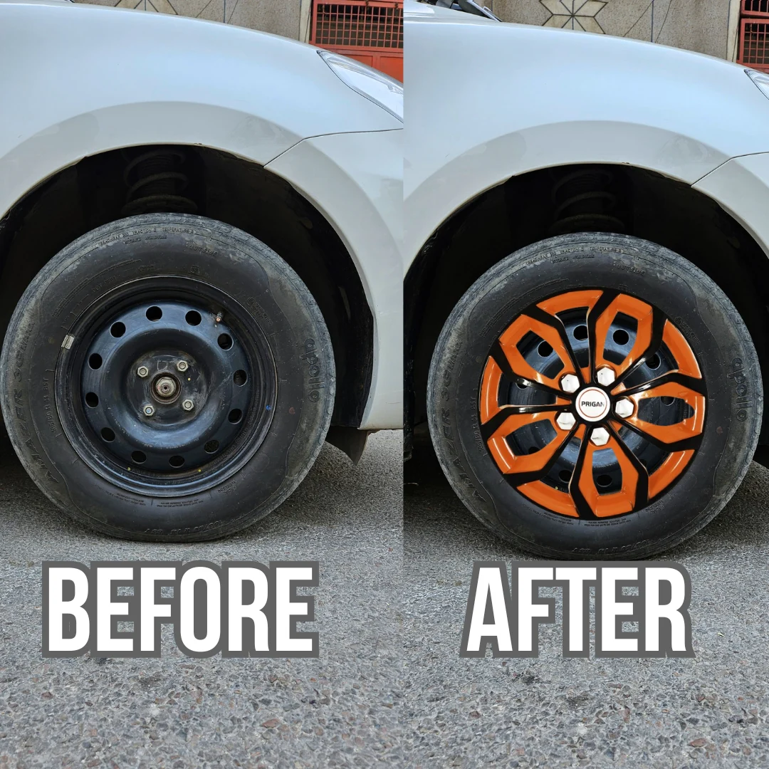 PRIGAN VISION BLACK ORANGE WHEEL COVER  (Set of 4)  AVAILABLE IN 12,13,14,15,16 INCH - Image 3