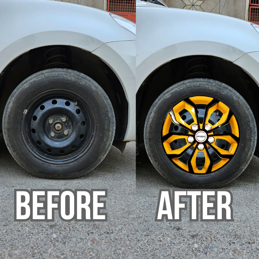 PRIGAN VISION BLACK YELLOW WHEEL COVER  (Set of 4)  AVAILABLE IN 12,13,14,15,16 INCH - Image 3