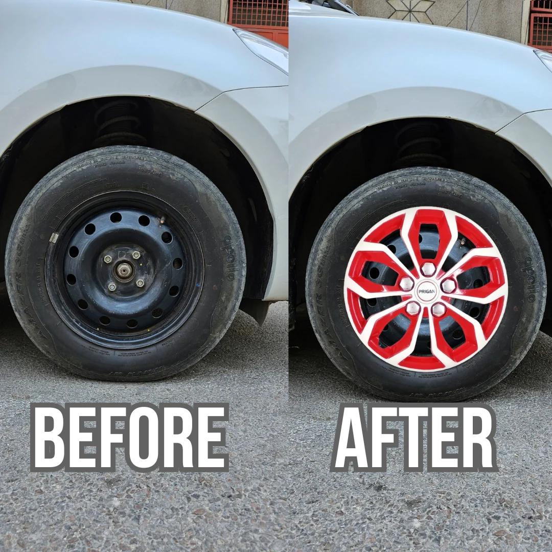 PRIGAN VISION WHITE RED WHEEL COVER  (Set of 4)  AVAILABLE IN 12,13,14,15,16 INCH - Image 3